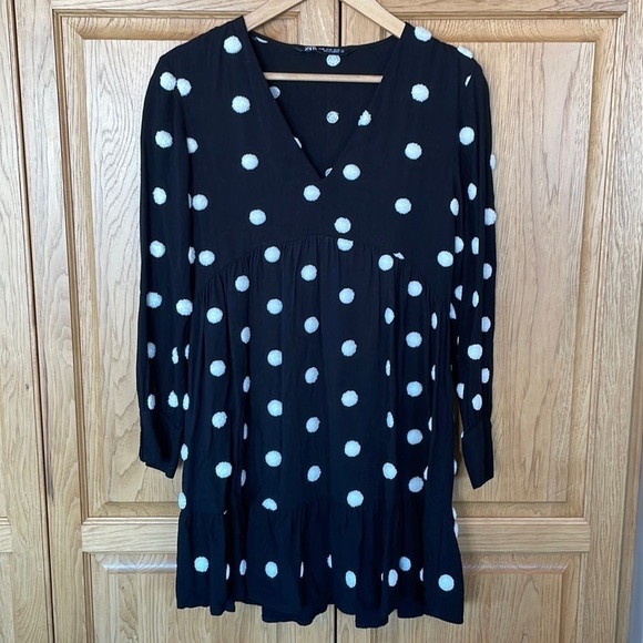 Zara Polka Dot Long Sleeve Midi Dress size XS - Picture 1 of 6